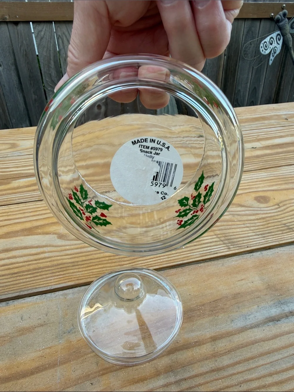 Vintage Indiana Glass Holiday Candy Jar with Holly Design - 5979